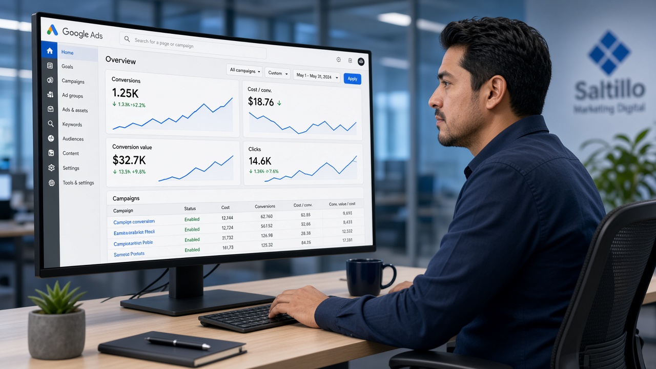 Panel de campaña Google Ads para negocio en Saltillo